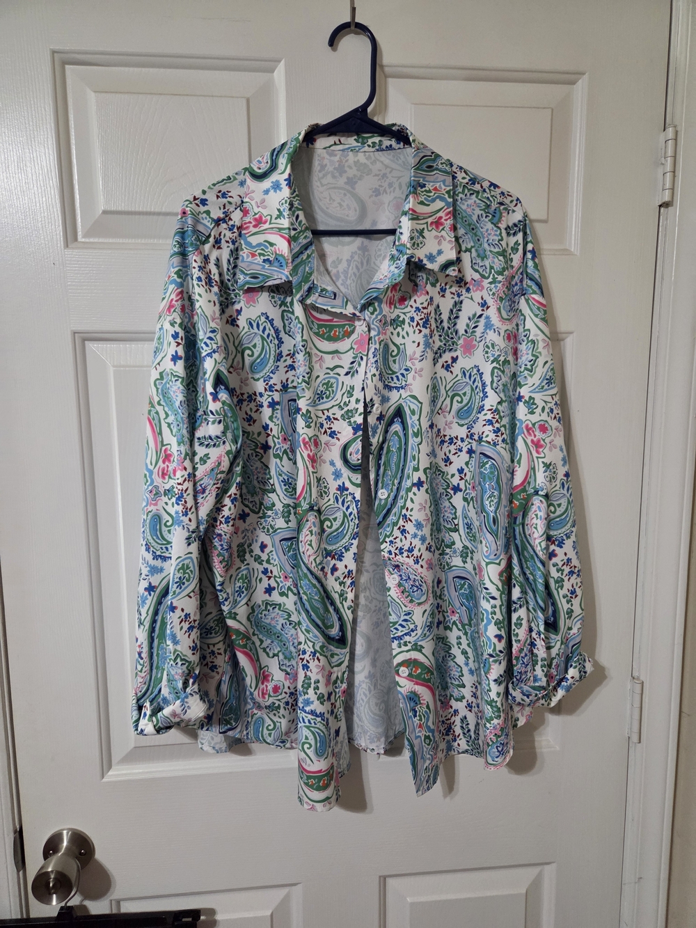2X Lightweight Paisley Button-Up Shirt – White/Green/Pink